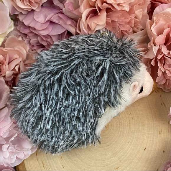 Fluffy Gray and White Hedgehog Keychain Charm - Picture 11 of 14